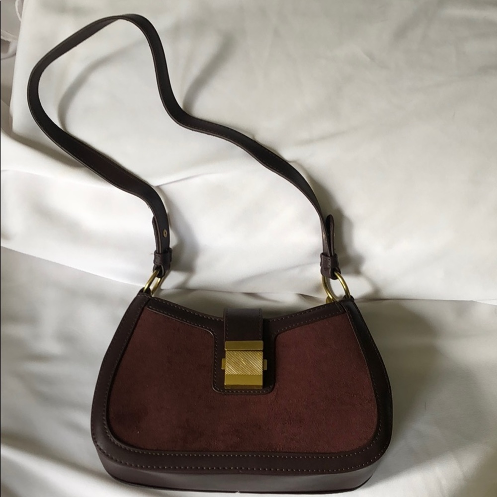 Small Vegan Leather Saddle Bag with Suede detail - Picture 9 of 12